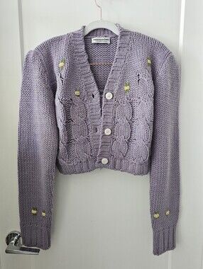 Purple Thick Knit Top & Cardigan Set